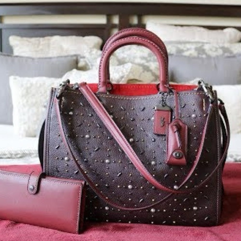 Coach Prairie Rivet Studded Leather Shoulder Bag in Rouge